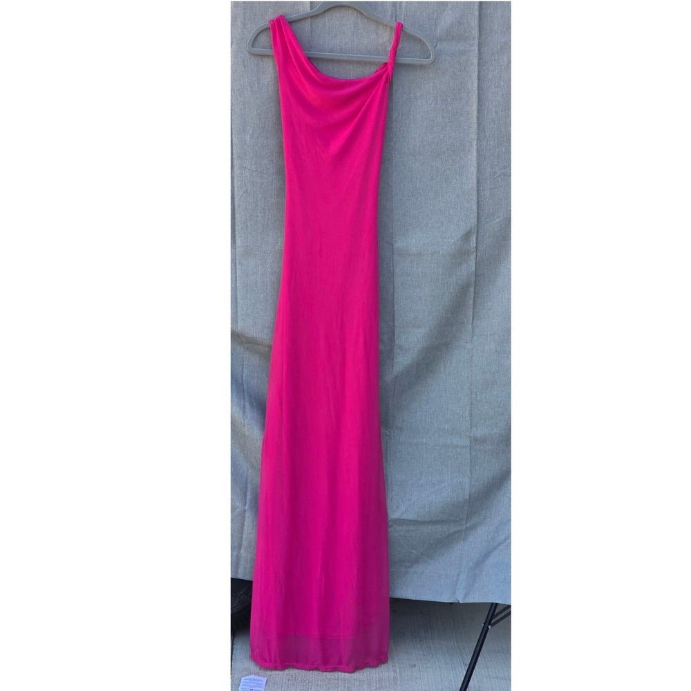 ASOS DESIGN twist shoulder lace-up back mesh maxi dress in pink Size S US 4-6